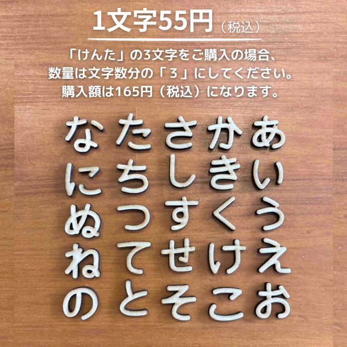 貼るだけ簡単！1文字55円！【ウッドパーツ ひらがな】